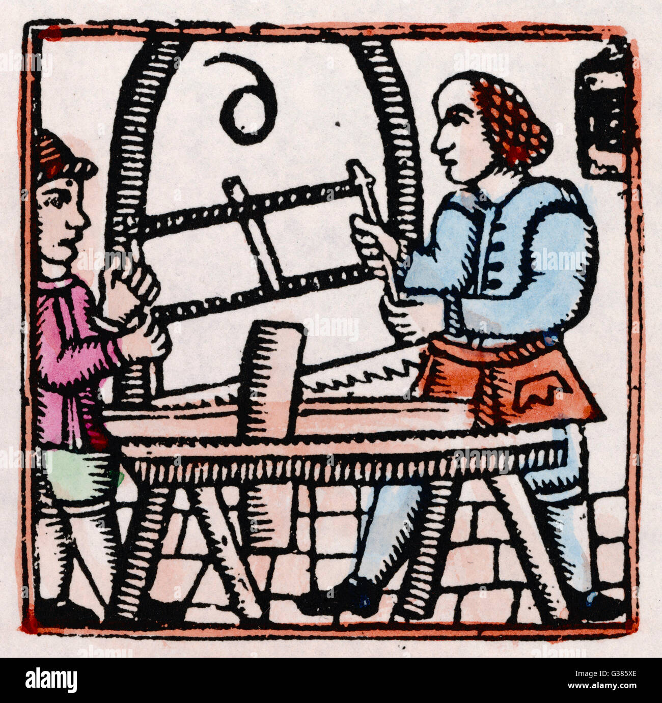 Holzarbeiter des 17.. Jahrhunderts - Holzschnitt Stockfoto