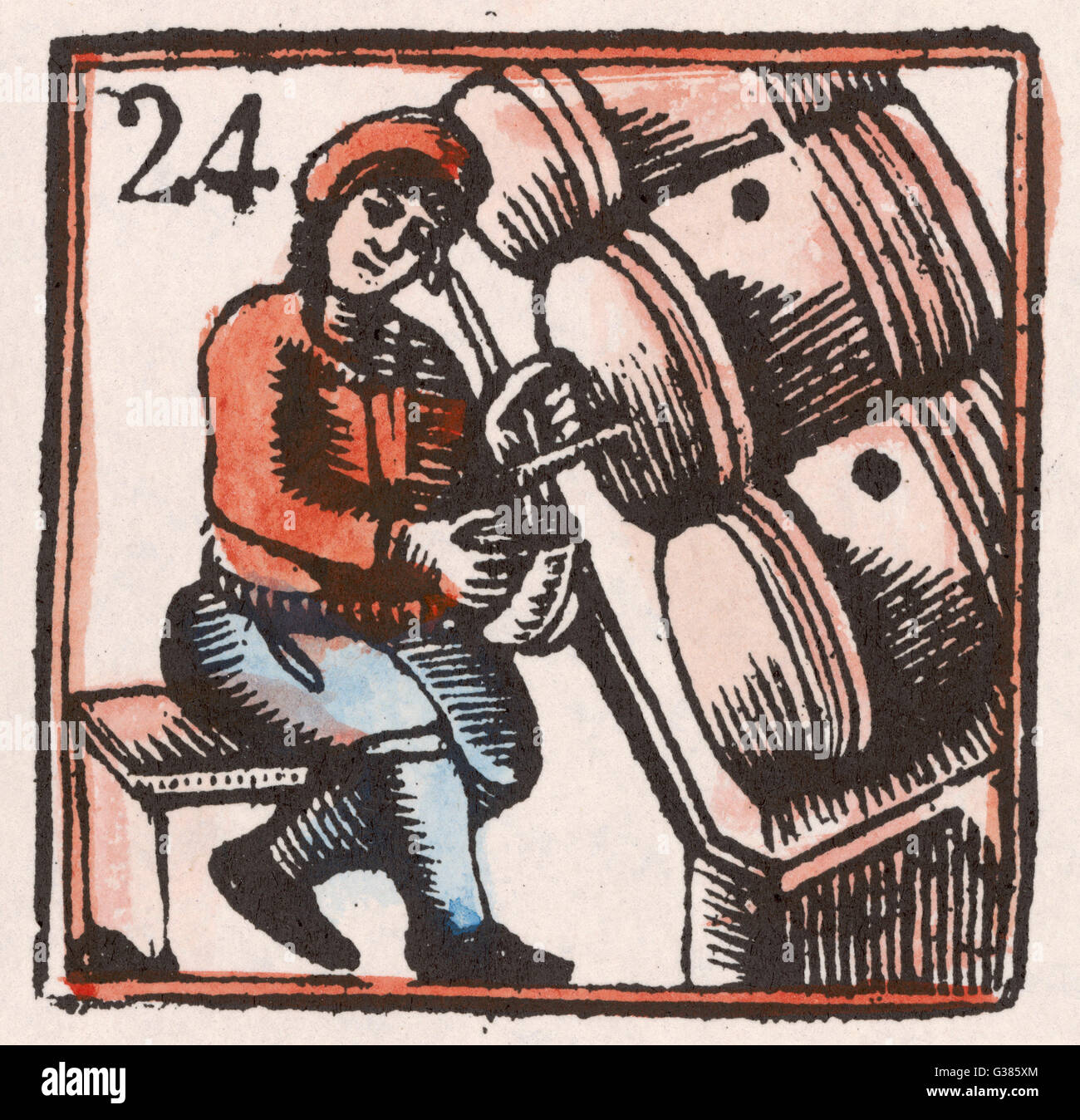 Ein Brauer Proben entnimmt seine Fässer Datum: 17. Jahrhundert Stockfoto