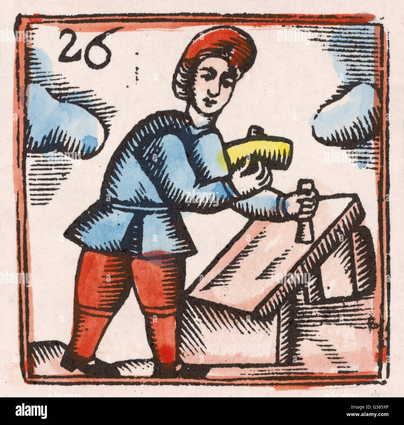 Steinarbeiter des 17.. Jahrhunderts – Holzschnitt Stockfoto
