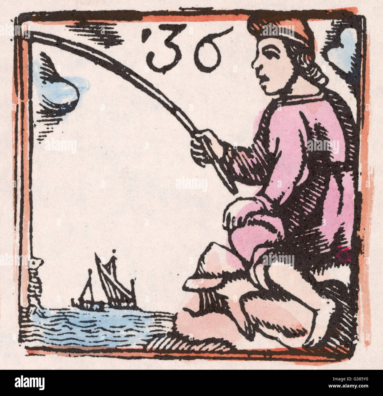 17. Century Fishing - Holzschnitt - 36 Stockfoto