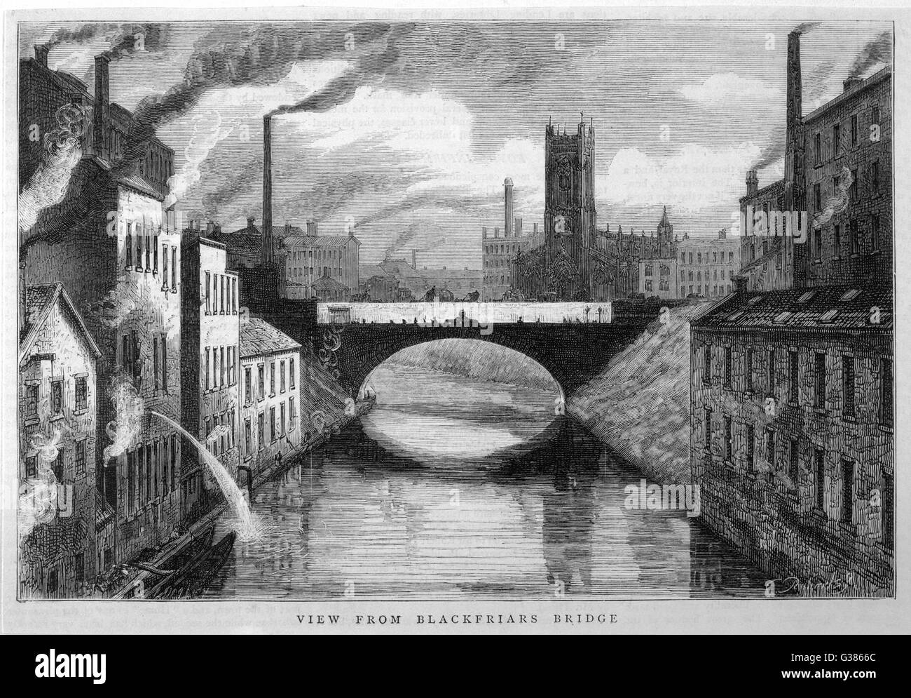 Industriellen Manchester, zeigt den Fluss Irwell von Blackfriars Bridge.        Datum: 1876 Stockfoto