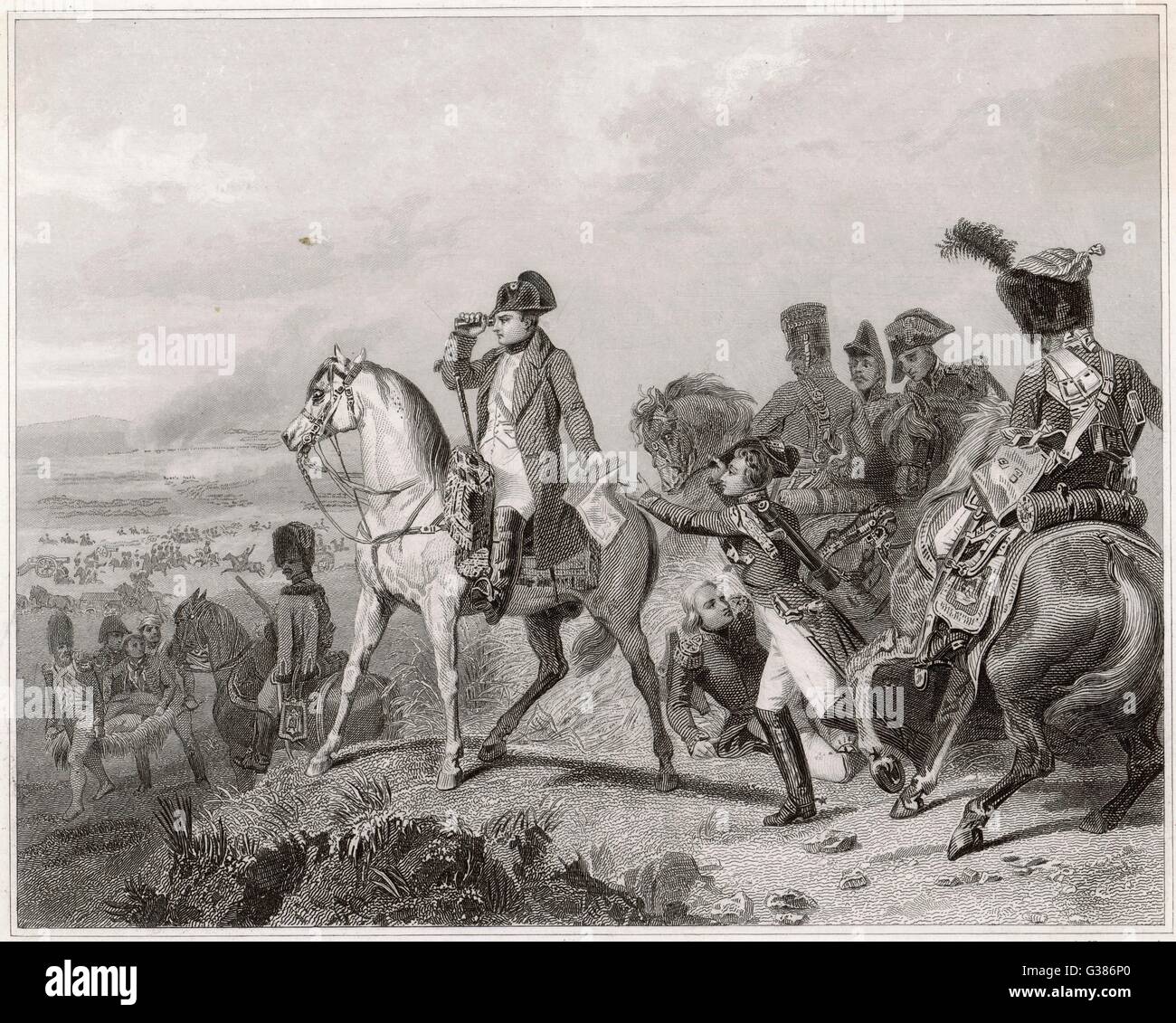 Schlacht von WAGRAM Napoleon Uhren seine Männer besiegen die Österreicher mit einem Brillengestell Datum: 5. und 6. Juli 1809 Stockfoto