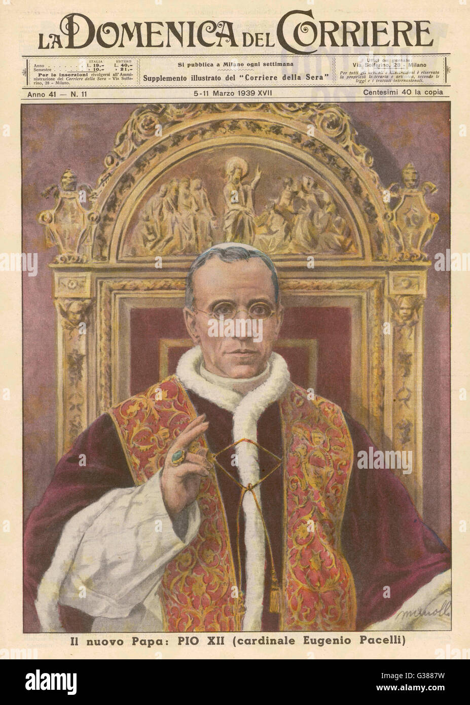 Papst PIUS XII (Eugenio Pacelli) neu installiert im Jahr 1939 Datum