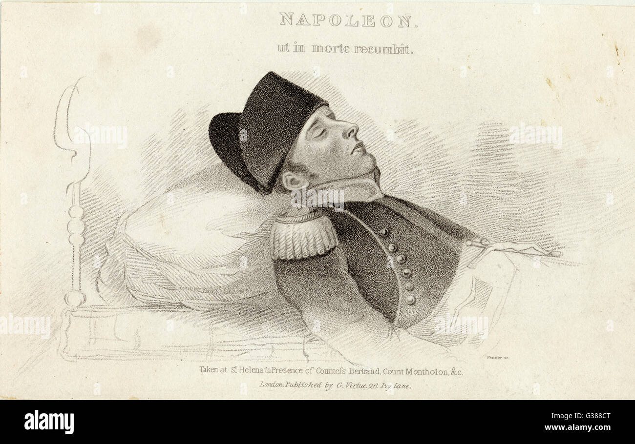 Napoleon ich auf seinem Sterbebett in St. Helena, trägt er seine einheitliche Datum: 5. Mai 1821 Stockfoto