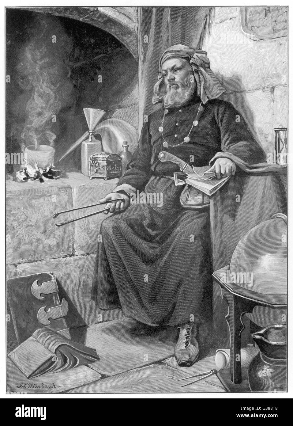 Alchemist bei der Arbeit in seinem Labor Datum: Mittelalter Stockfoto