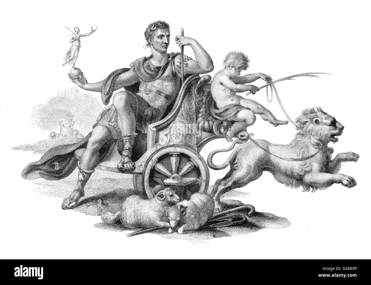 GAIUS JULIUS CAESAR Kaiser dargestellt als eine Gottheit in seinem Chariot Datum: 100-44 v. Chr. Stockfoto