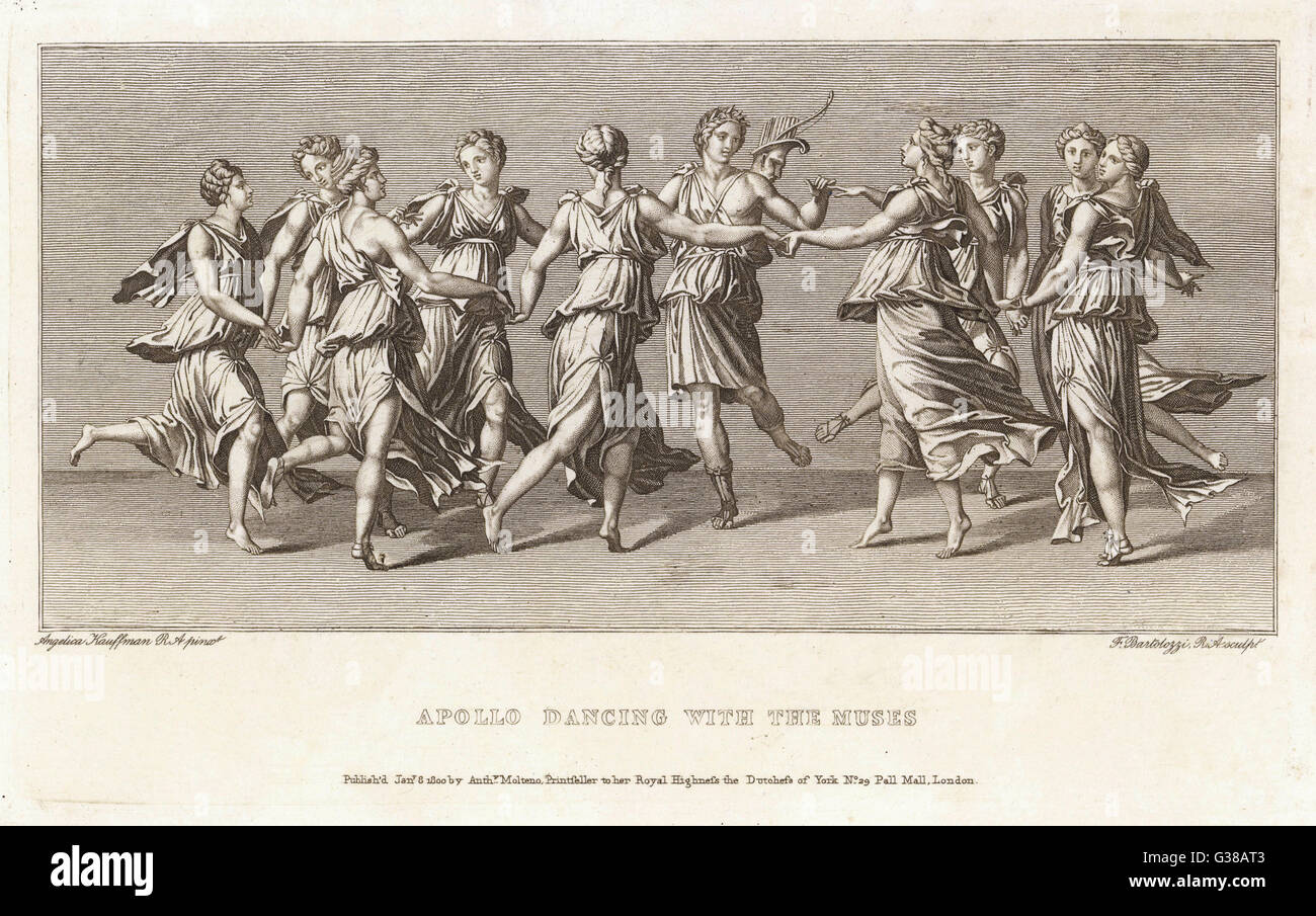 Die neun Musen tanzen mit ihren Gönner und Freund, Apollo (bekannt als Apollo Musagete beim spielen diese Rolle) Stockfoto