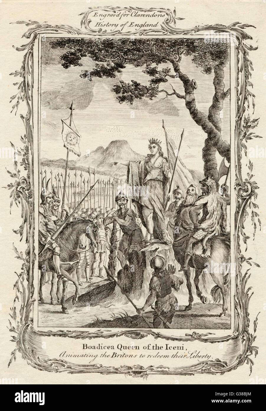 Boudicca drängt ihre Anhänger in den Krieg Stockfoto
