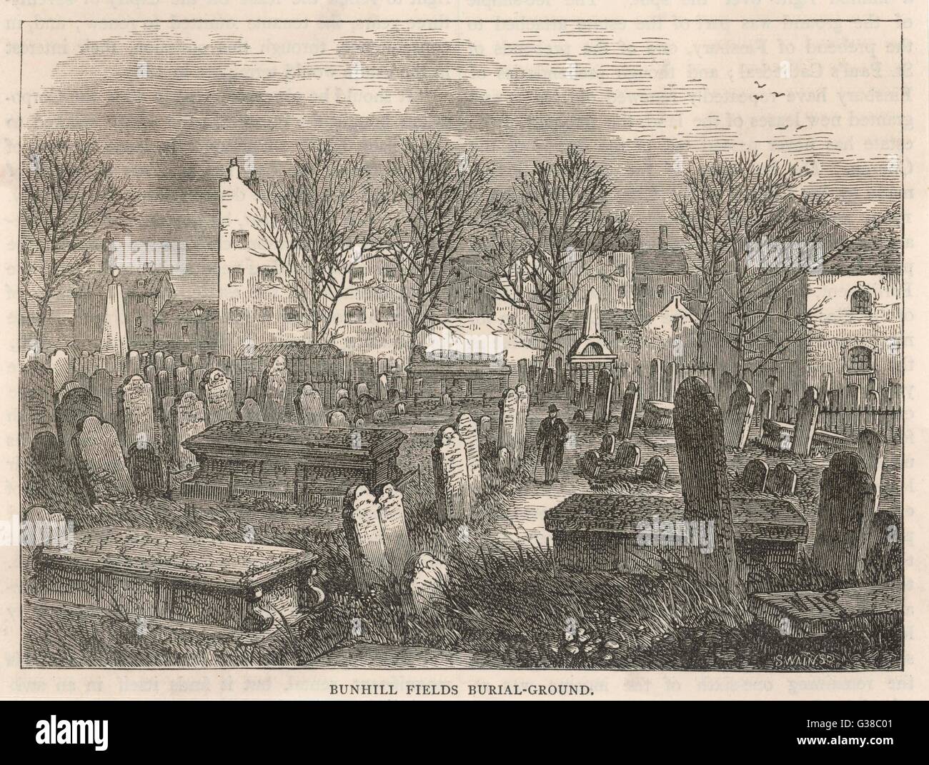 Unübersichtlich Zeilen von Grabsteinen auf Bunhill Fields Begräbnis-Ground, London Stockfoto