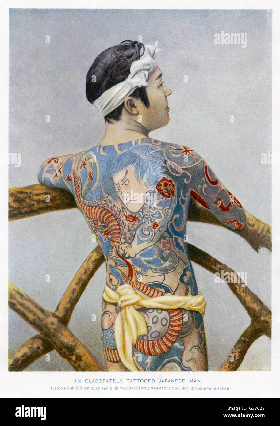 Ein Japaner TÄTOWIERT "Tätowieren dieser komplexen und stark gefärbte Art war auf einmal nicht selten in Japan" Datum: um 1900 Stockfoto