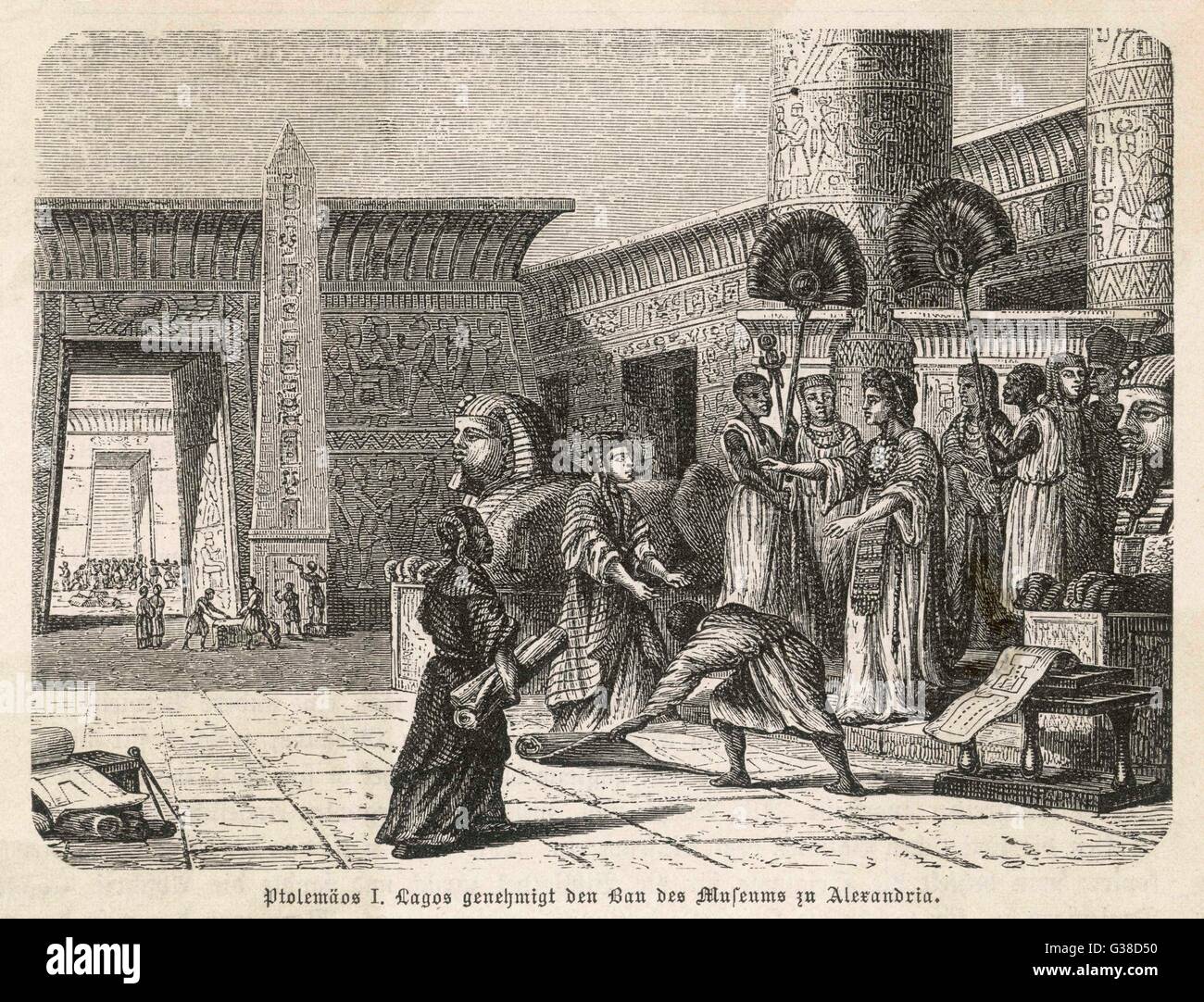 Ptolemäus I Soter weiht die große Bibliothek in Alexandria Datum: ca. 370 v. Chr. Stockfoto