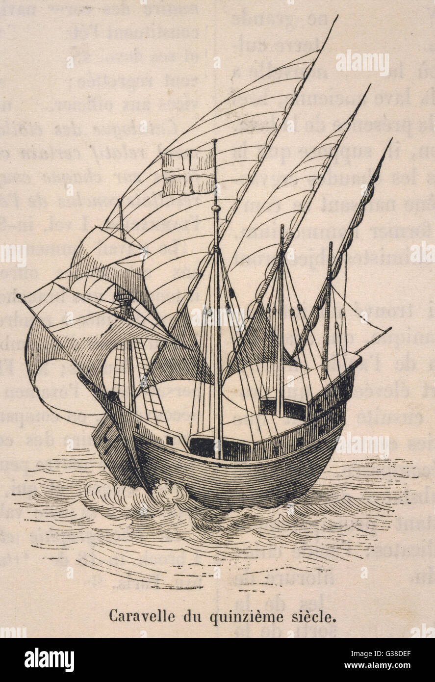 Eine Karavelle mit vollen Segeln Datum: 15. Jahrhundert Stockfoto
