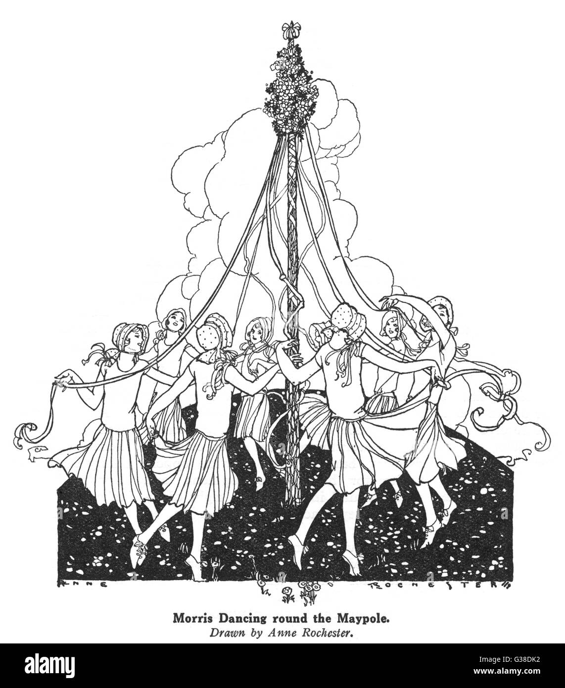 TANZT RUND UM DEN MAYPOLE Stockfoto