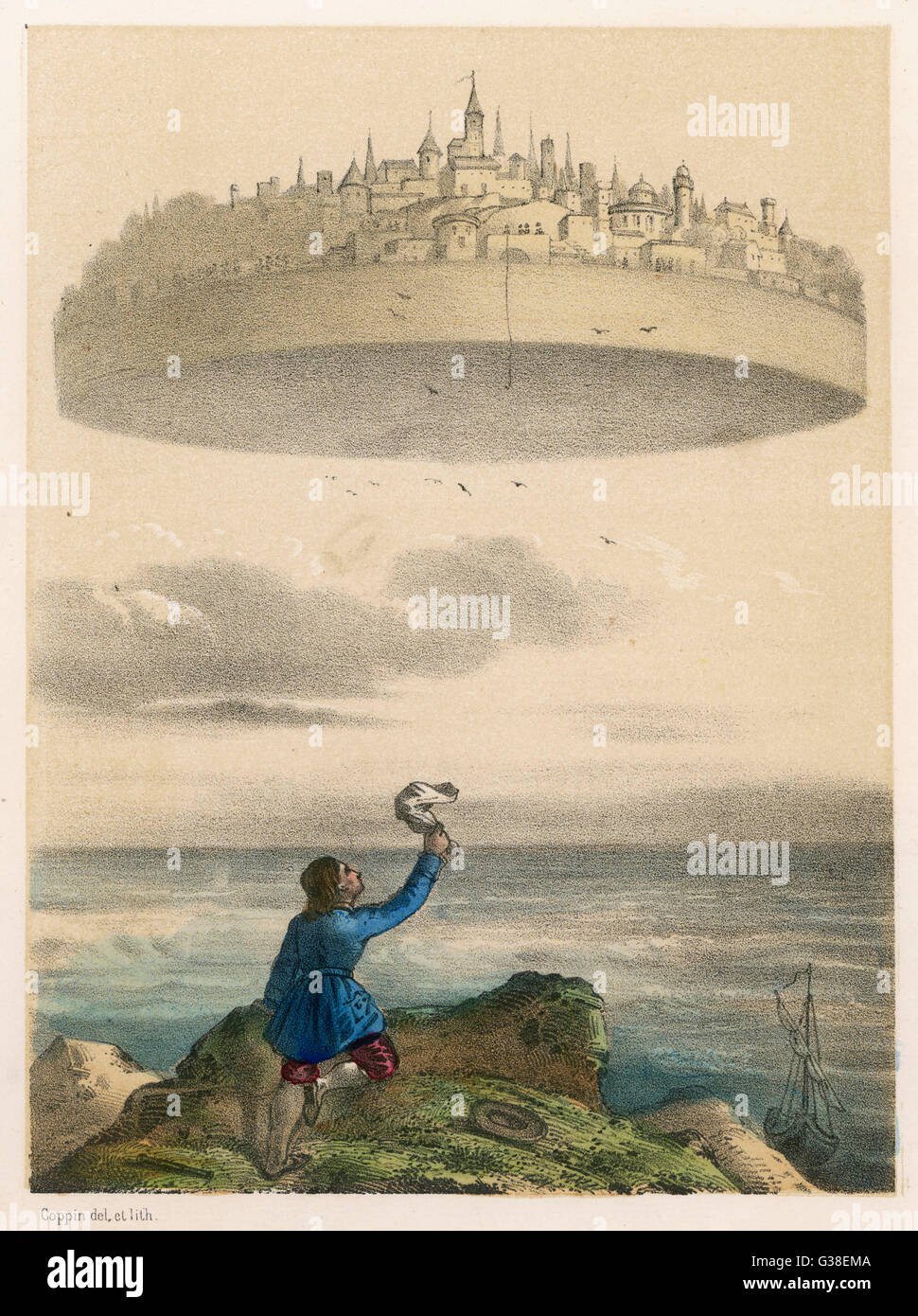 Die Insel in der Luft schweben.        Datum: Erscheinungsjahr: 1726 Stockfoto