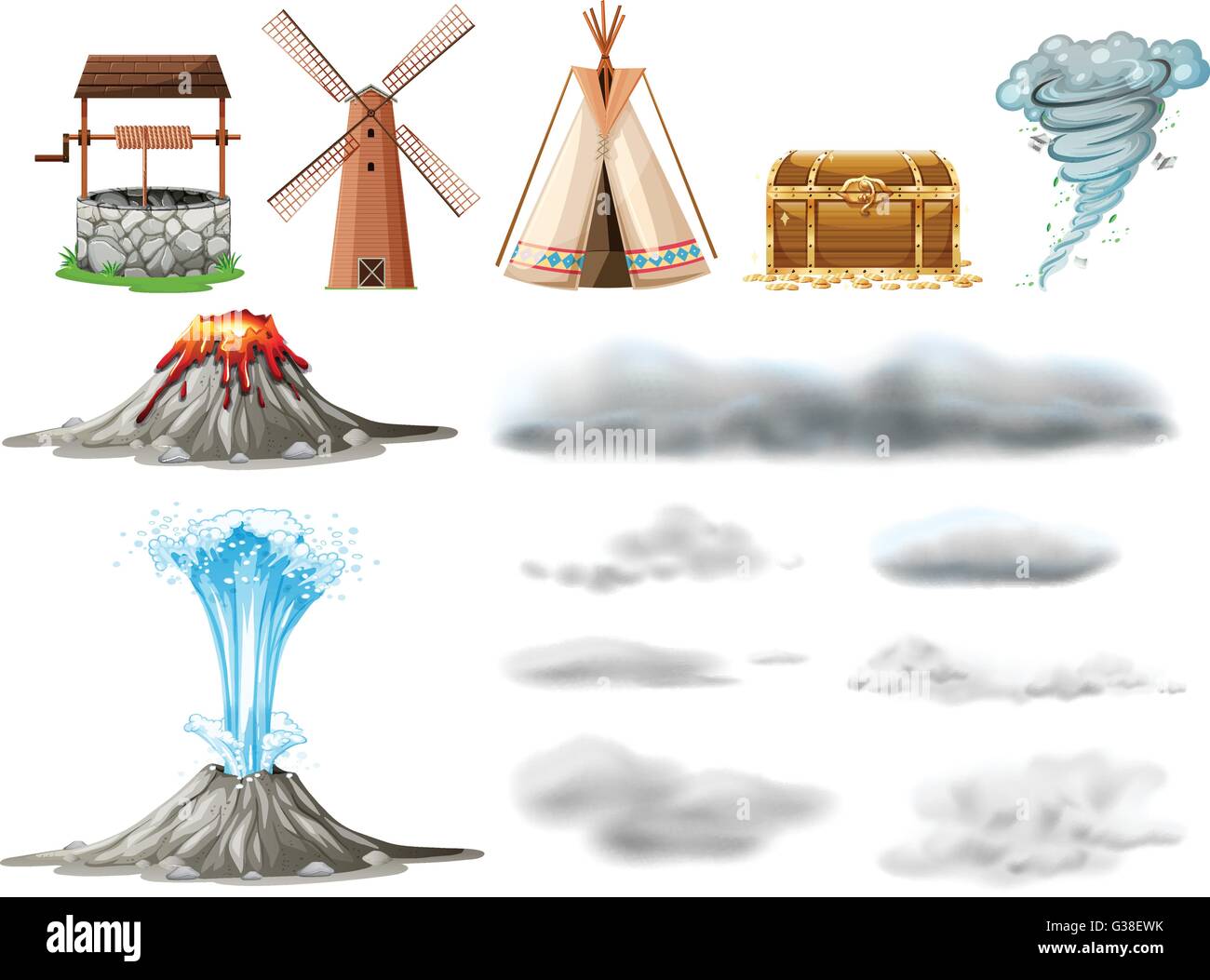 Verschiedene Arten von Objekten und Wolken illustration Stock Vektor