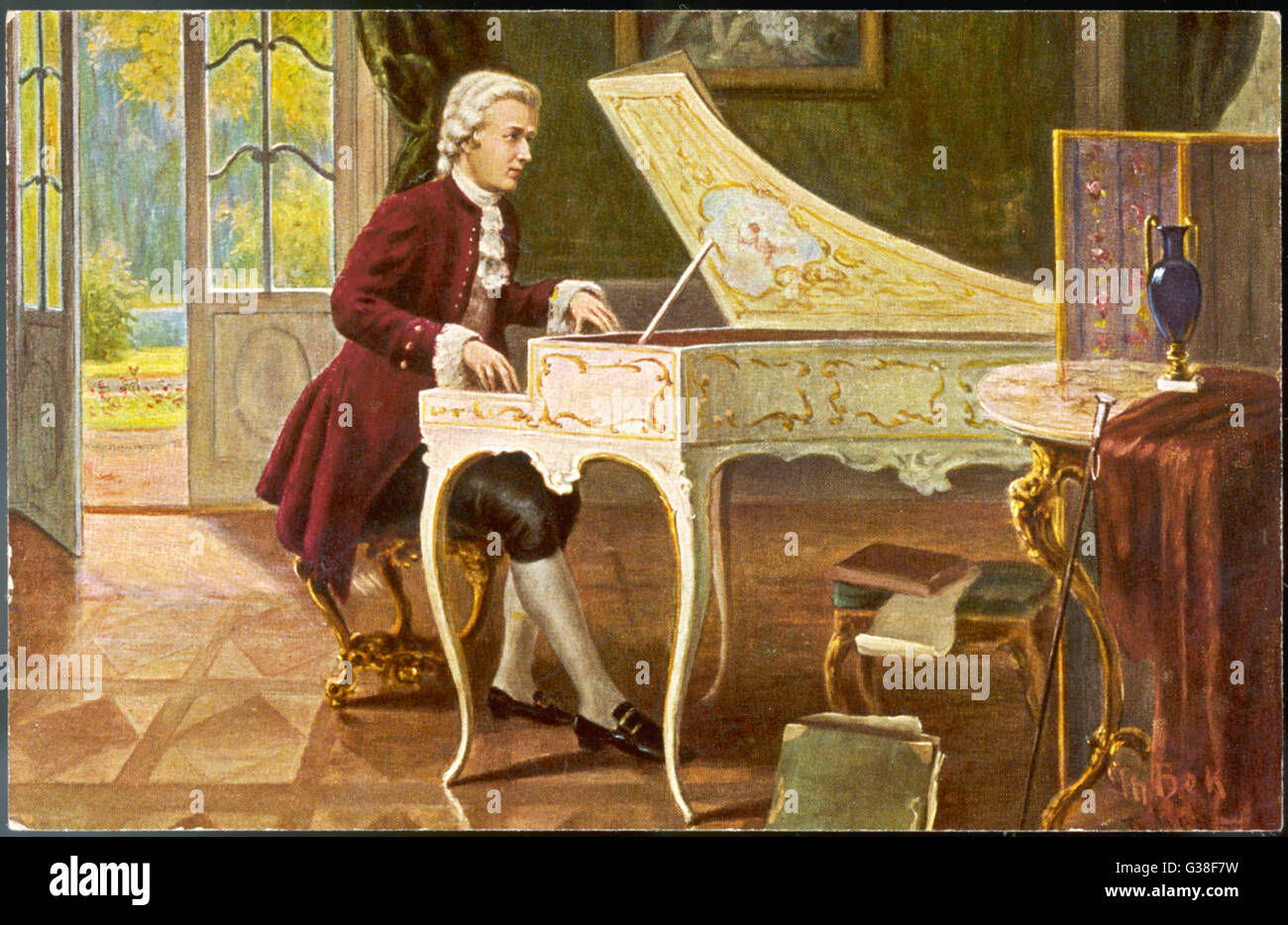 WOLFGANG AMADEUS MOZART des österreichischen Komponisten spielen eine reich verzierte Cembalo Datum: 1756-1791 Stockfoto