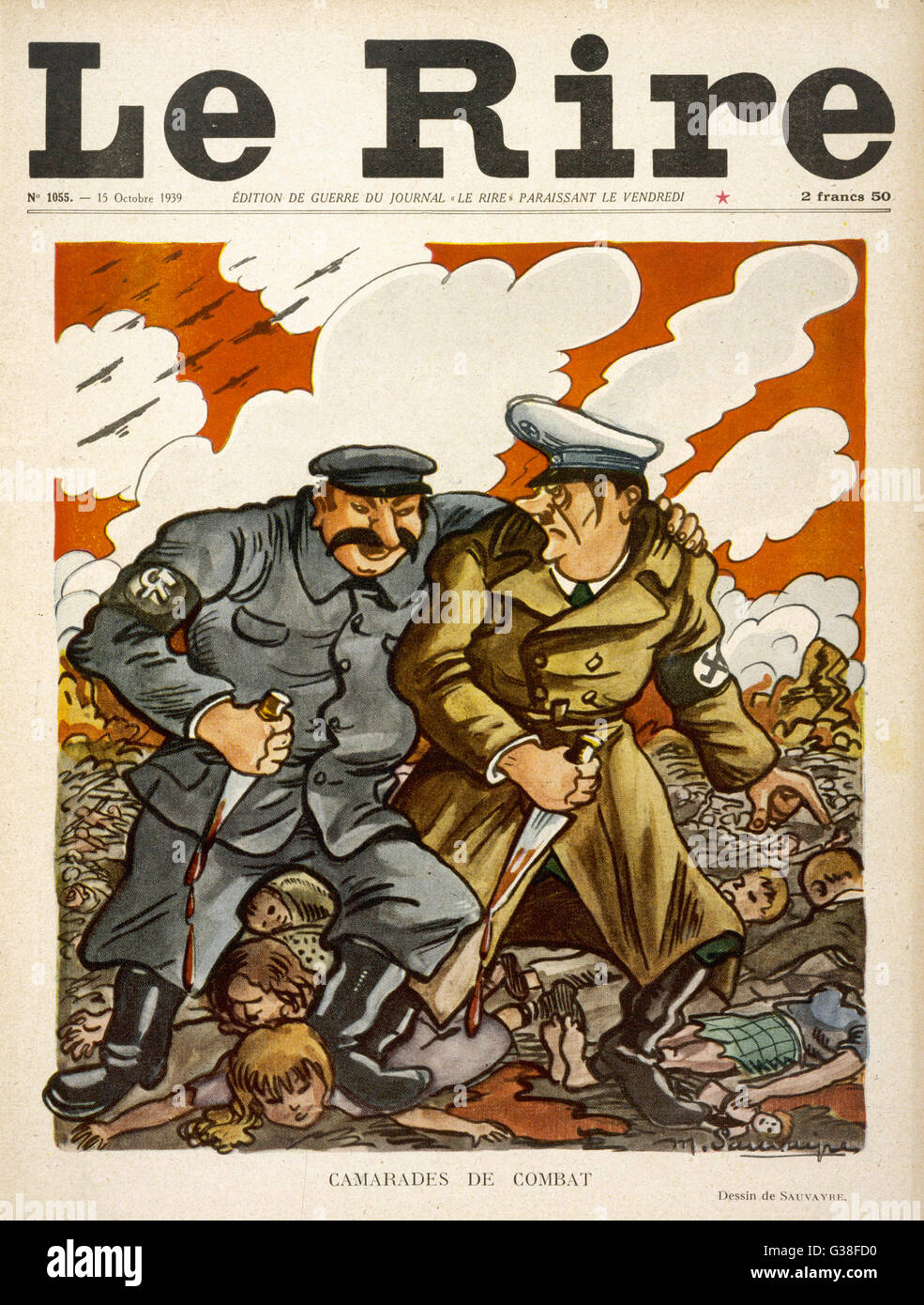 ADOLF HITLER Hitler schaut unangenehm sein gierig und blutrünstigen Verbündeter, Josef Stalin Datum: Oktober 1939 Stockfoto