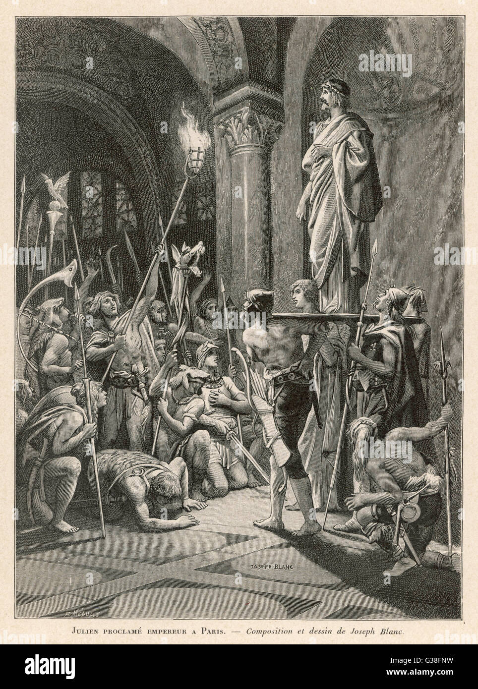 DIE JULIANUS APOSTATA Roman zum Emperor er ist ausgerufen Kaiser in Paris, bei der Werbetätigkeit in Gallien Datum: 331-363 Stockfoto