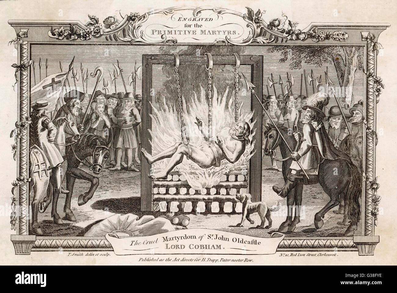 Sir John Oldcastle verbrannt von den Katholiken, nicht auf dem Scheiterhaufen, sondern in Ketten über dem Feuer Datum: 1413 Stockfoto