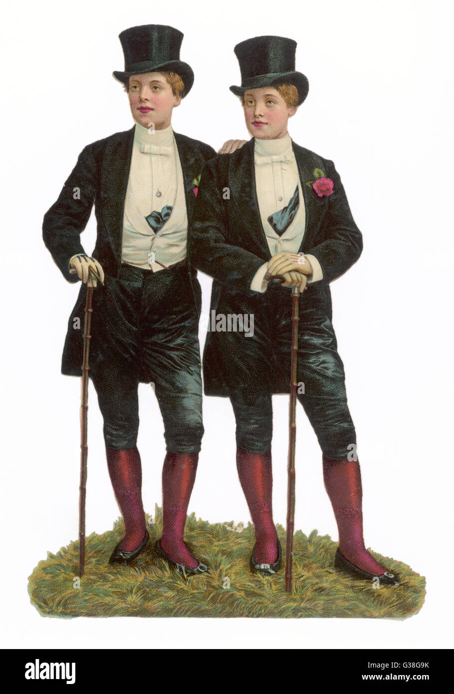 Zwei Damen tragen Männer Abend tragen Datum: Ende des 19. Jahrhunderts Stockfoto