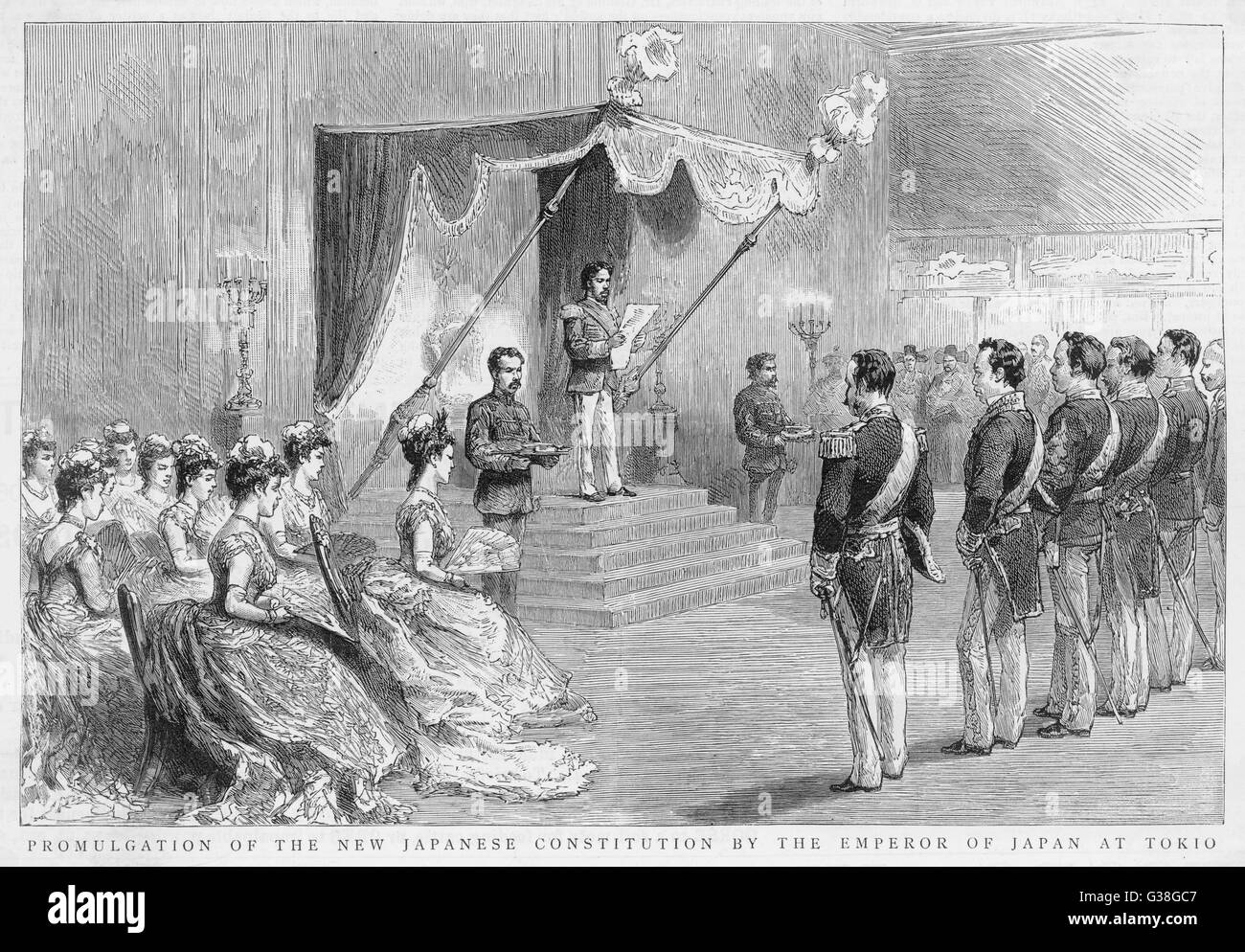 Verkündung der neuen japanischen Verfassung von Kaiser Meiji Japan in Tokio.       Datum: 1889 Stockfoto