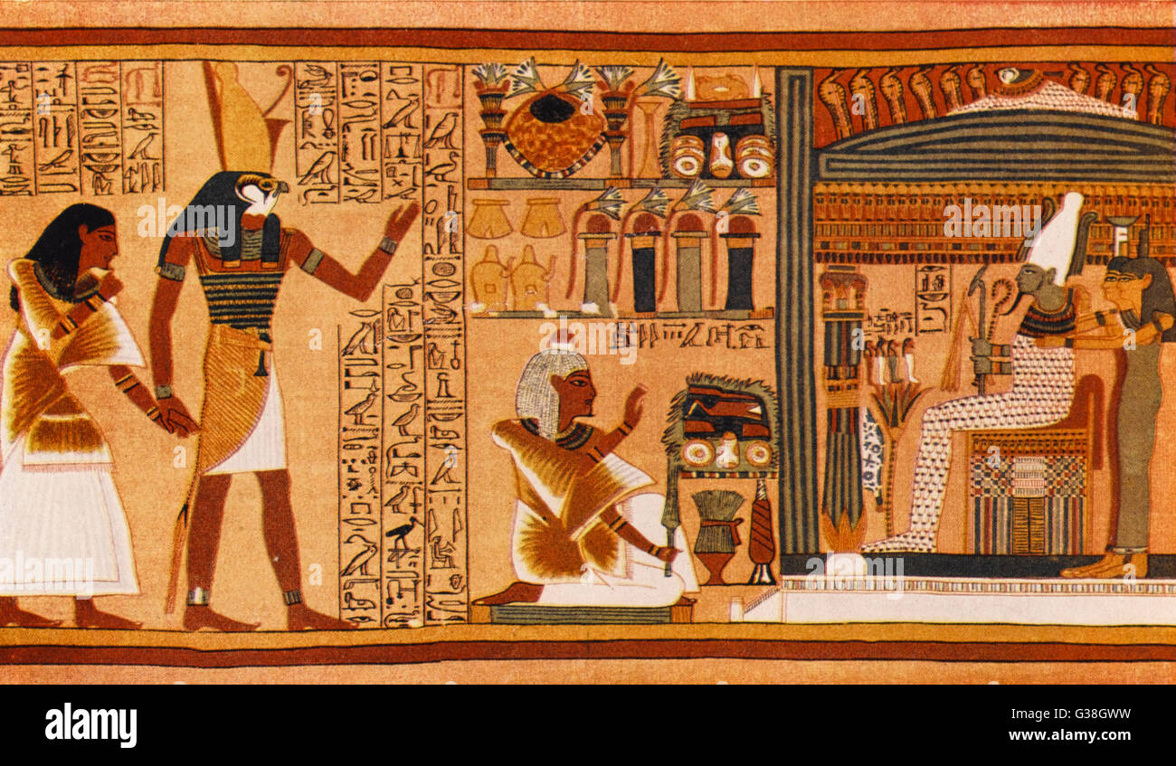 Ani, kürzlich verstorbener, wird in der Unterwelt gebracht wo er Osiris präsentiert wird Stockfoto