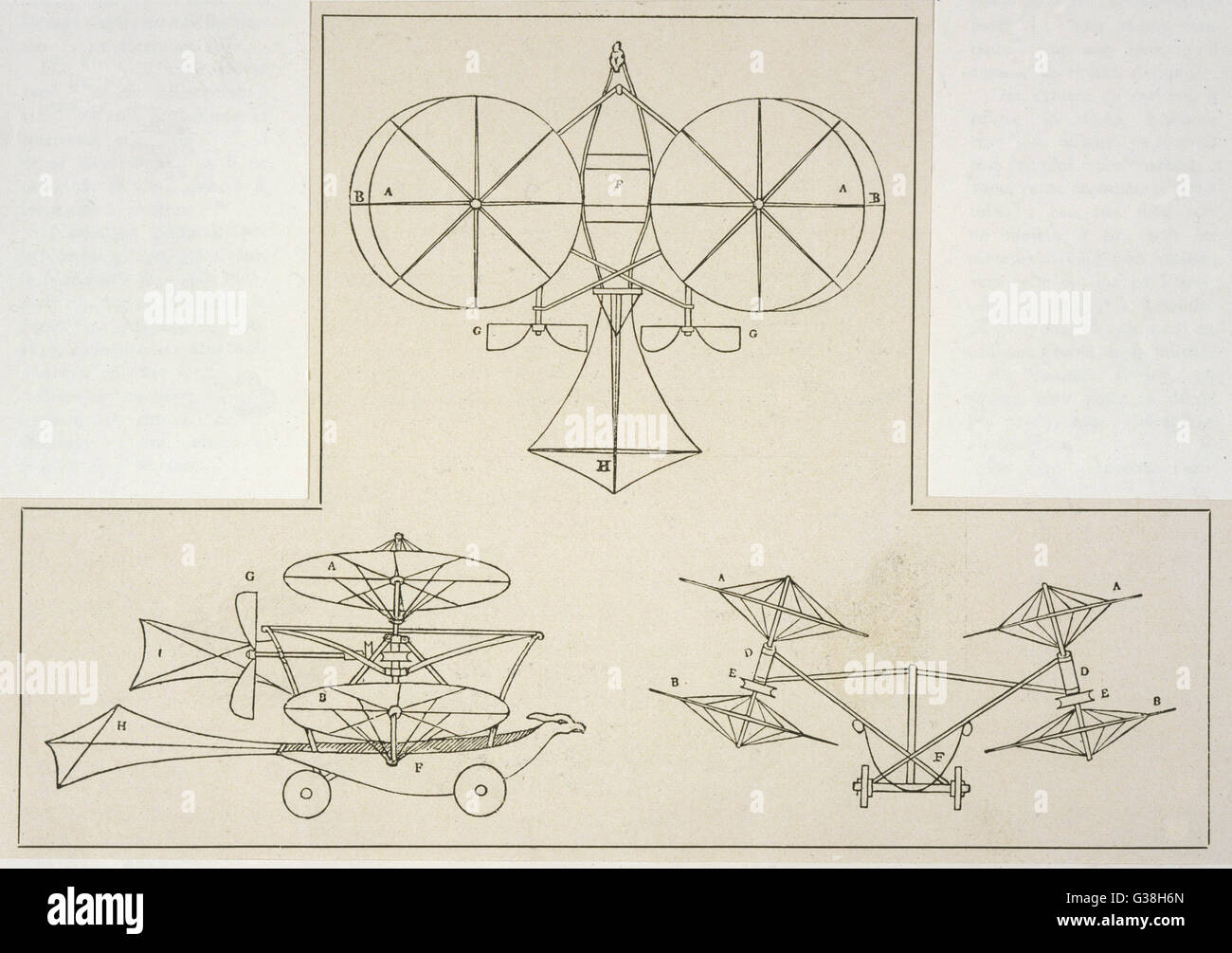 CAYLEY Hubschrauber-Flugzeug mit zwei seitlichen Hubschrauber-Rotoren zum Aufzug und zwei Propeller für Vortrieb sorgen, dies ist ein erstaunlich weit - sehende Vorschlag Datum: 1843 Stockfoto