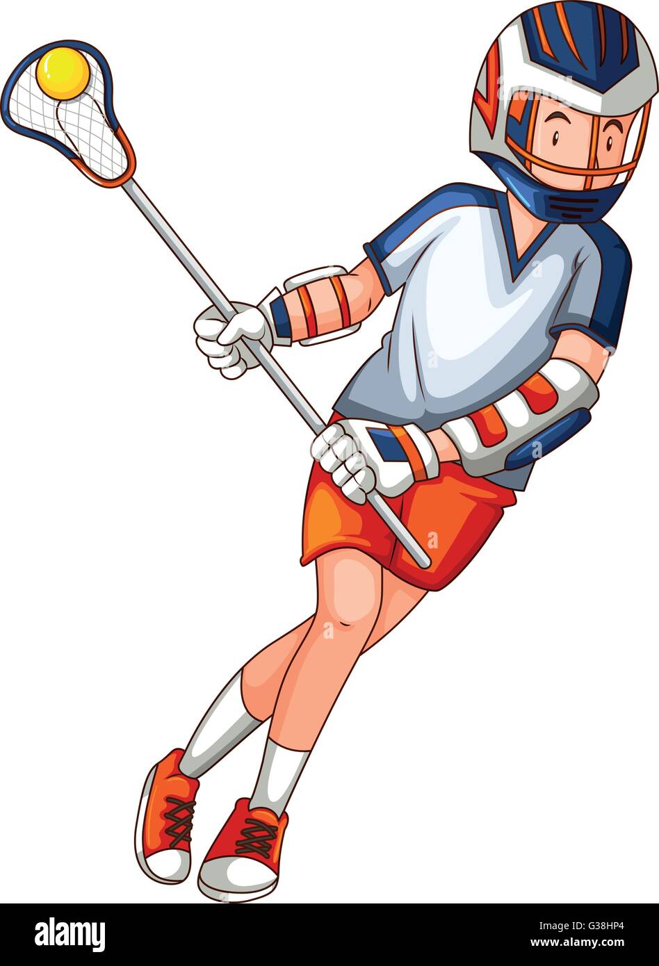 Man spielt Lacrosse mit Netz und Ball-illustration Stock Vektor