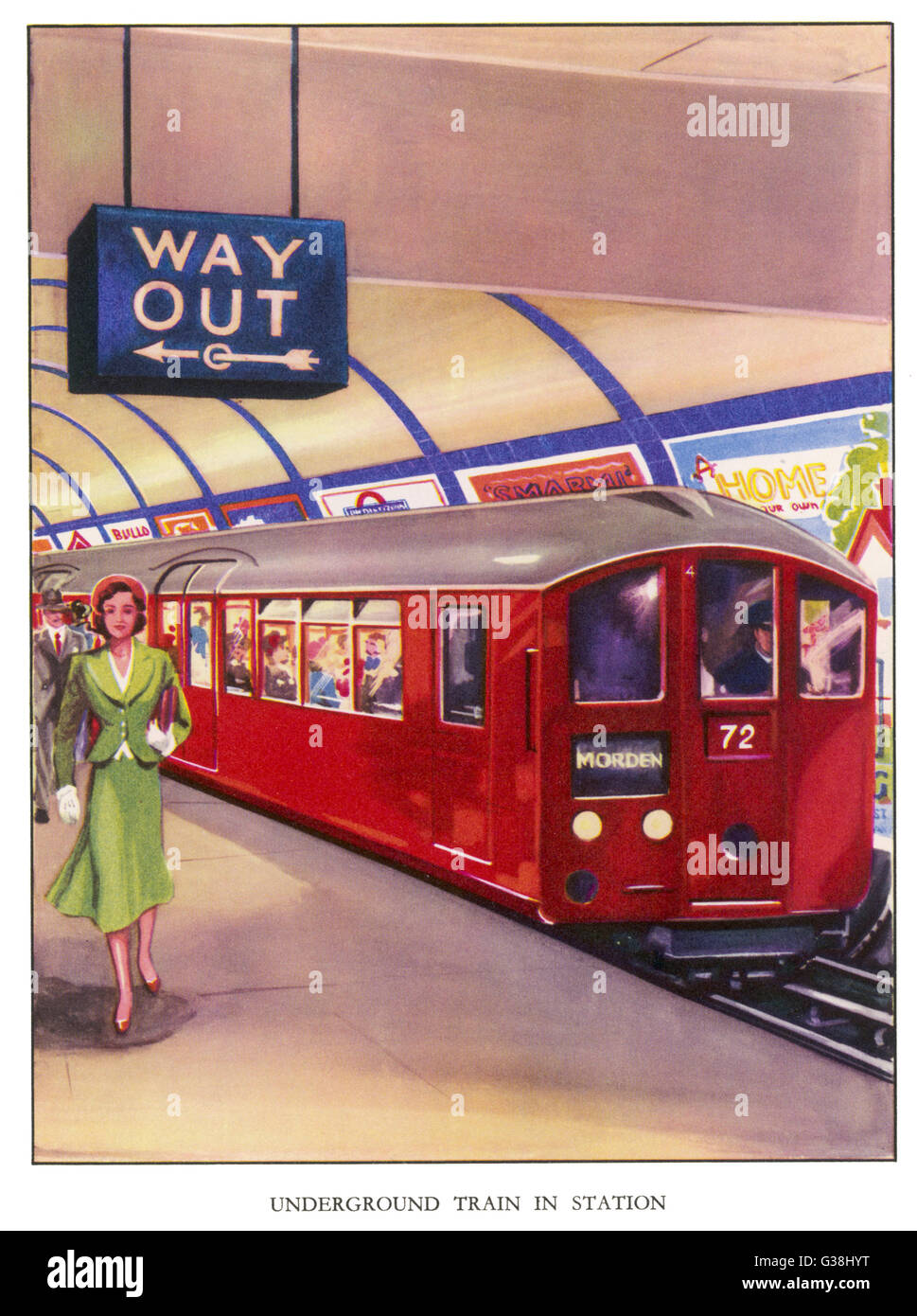 Ein Zug der Northern Line standard rot, auf dem Weg zum Morden, Südwesten London 1948 Stockfoto