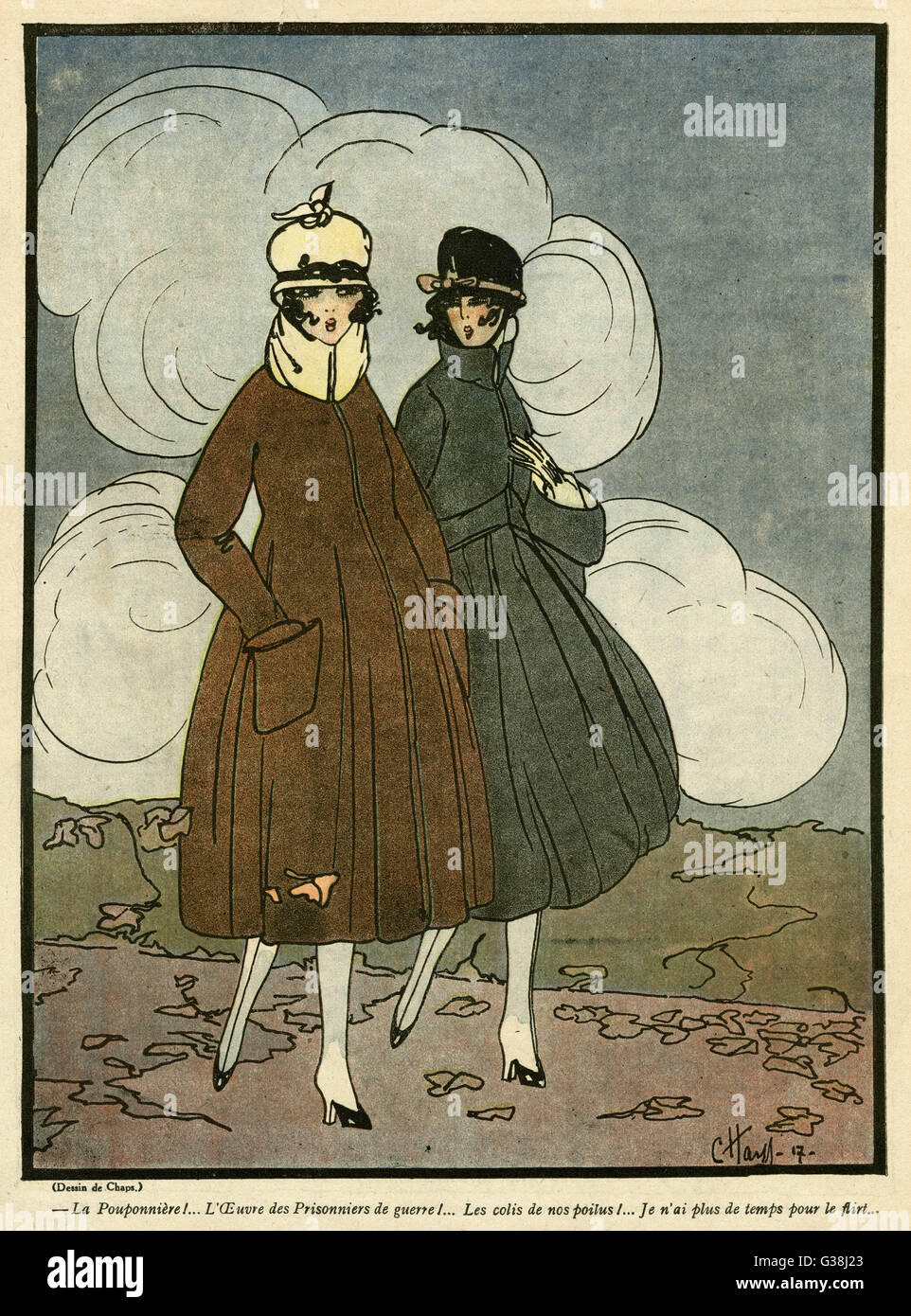 Cartoon, zwei junge Franzosen, WW1 Stockfoto