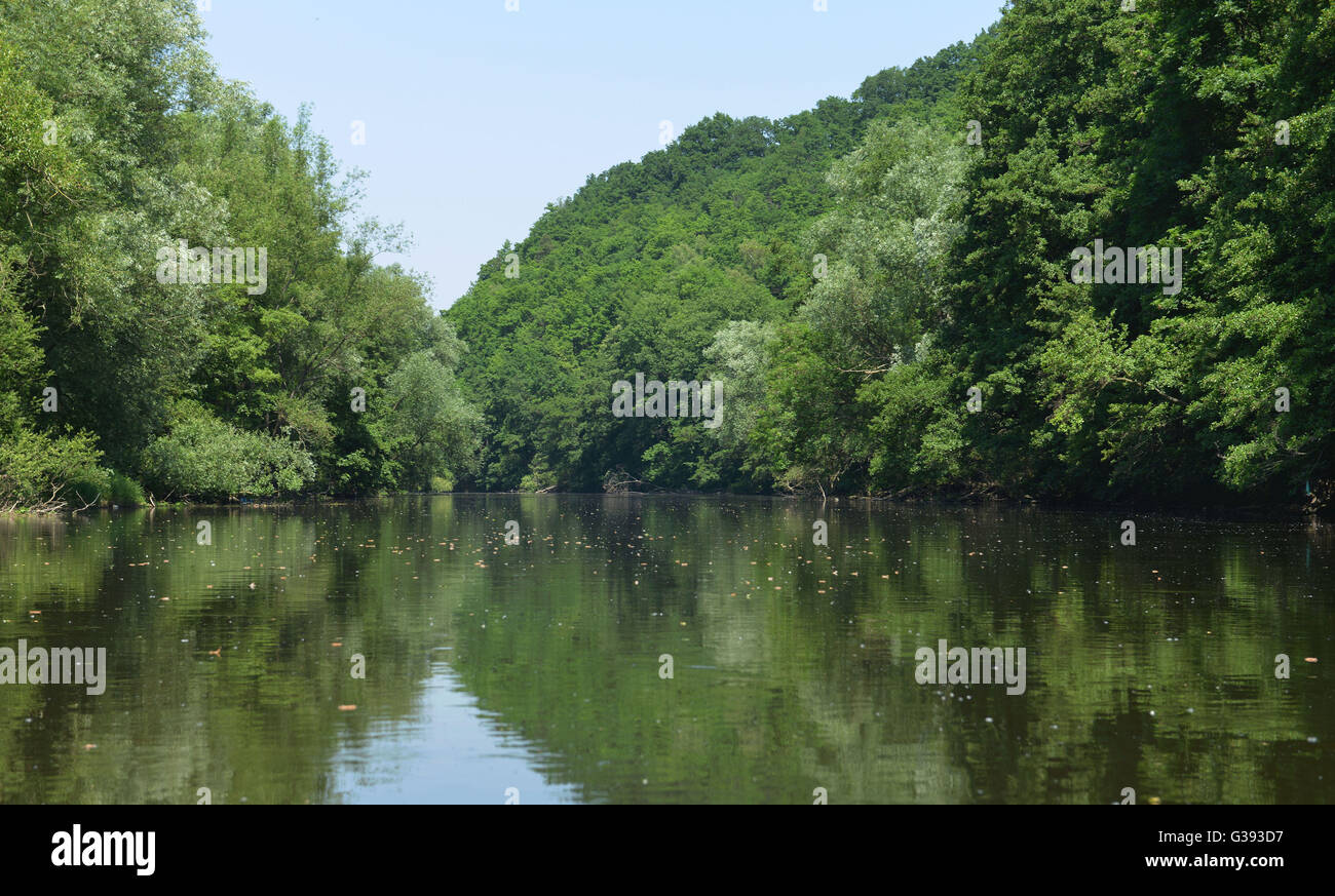 Fluss Saale, in der Nähe von Rudolstadt, Thüringen, Deutschland Stockfoto