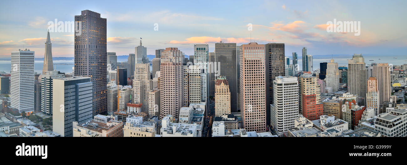 San Francisco Downtown Panoramablick, Sonnenuntergang Stockfoto