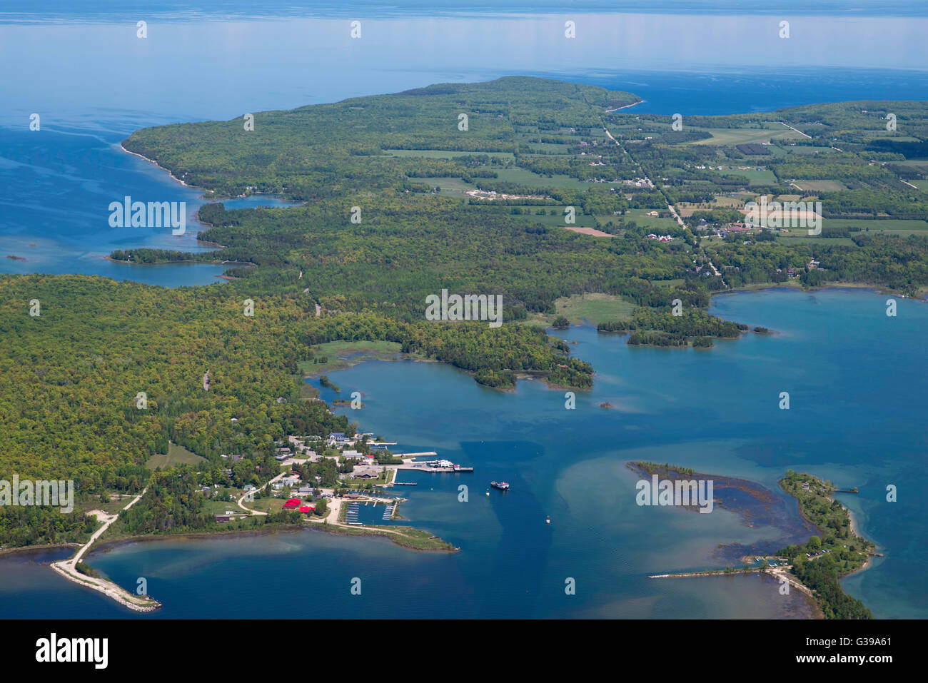 Luftbild von Washington Island, Door County, Wisconsin. Stockfoto