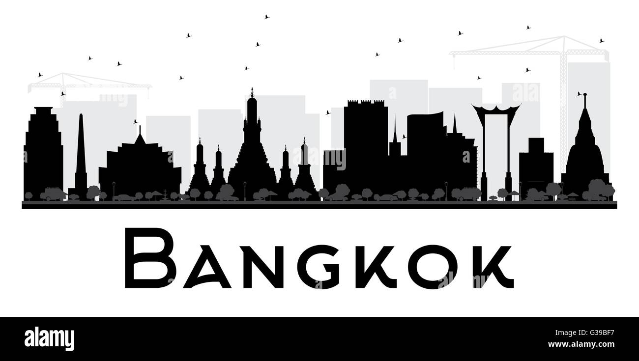 Bangkok City Skyline schwarz-weiß Silhouette. Vektor-Illustration. Einfache flache Konzept für Tourismus Präsentation, banner Stock Vektor