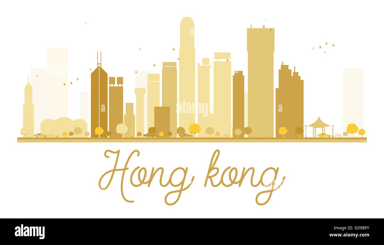 Hong Kong City Skyline goldene Silhouette. Vektor-Illustration. Einfache flache Konzept für Tourismus Präsentation, Banner, Plakat Stock Vektor