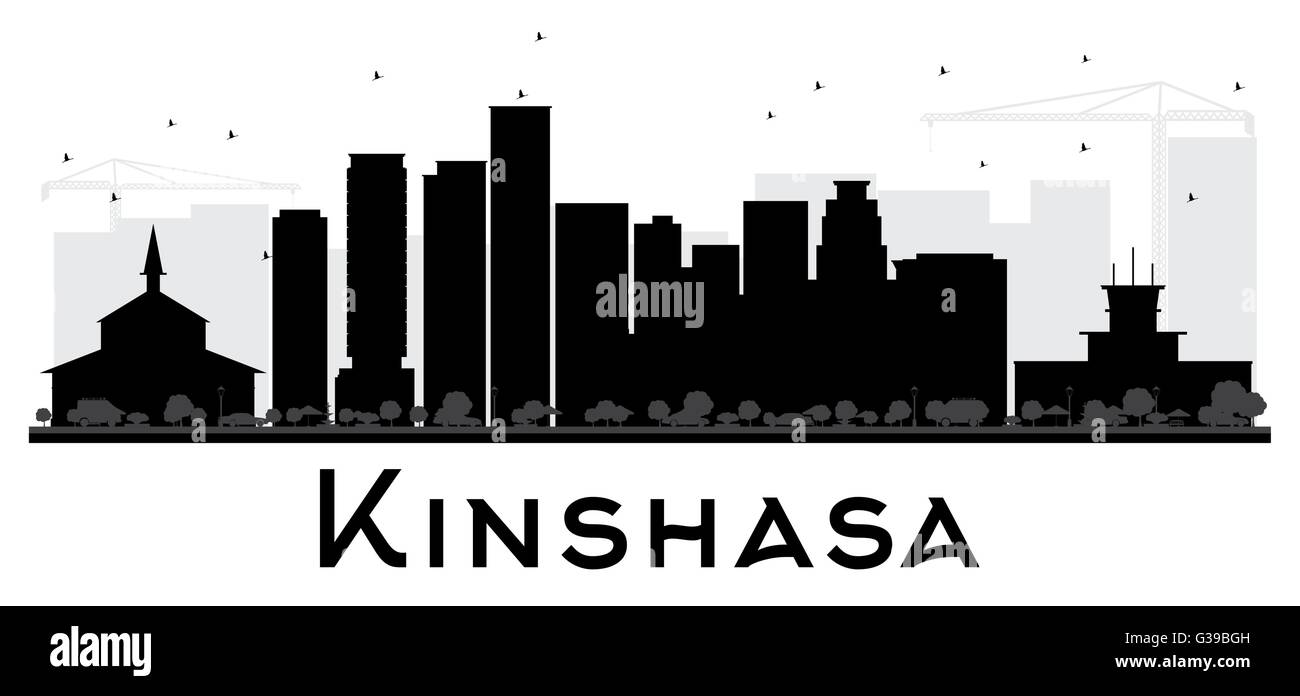 Kinshasa Stadt Skyline schwarz-weiß Silhouette. Vektor-Illustration. Einfache flache Konzept für Tourismus Präsentation, banner Stock Vektor