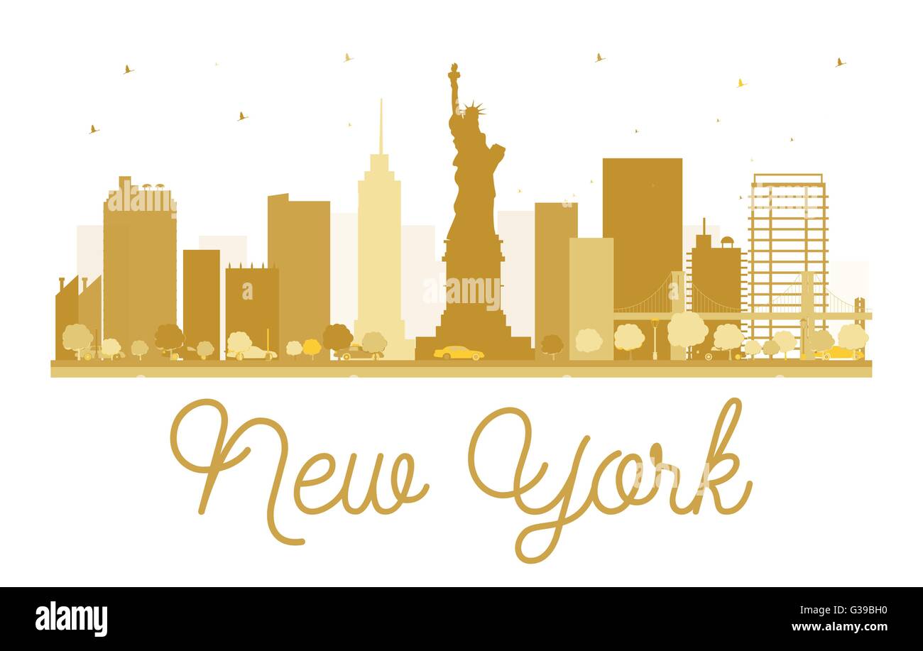 New York City Skyline goldene Silhouette. Vektor-Illustration. Einfache flache Konzept für Tourismus Präsentation, Banner, Plakat Stock Vektor