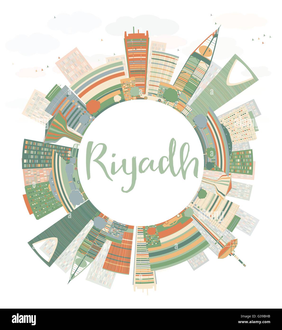 Abstrakte Riyadh Skyline mit Farbe Gebäuden. Vektor-Illustration mit Textfreiraum. Wirtschaft und Tourismus-Konzept mit Wolkenkratzern Stock Vektor