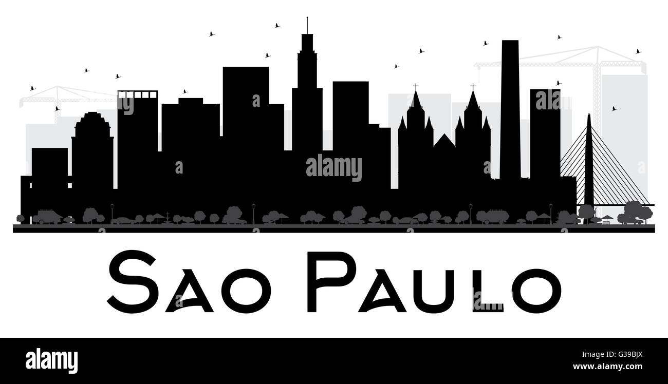 Sao Paulo City Skyline schwarz-weiß Silhouette. Vektor-Illustration. Einfache flache Konzept für Tourismus Präsentation, banner Stock Vektor