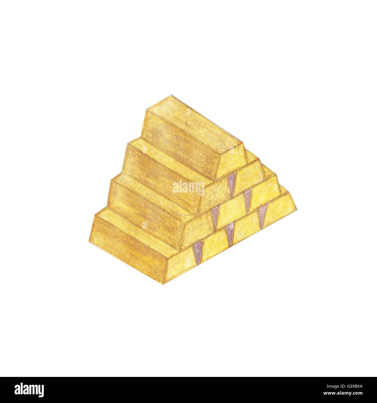Aquarell gold Bullion. Isolierte Abbildung auf weißem Hintergrund Stockfoto