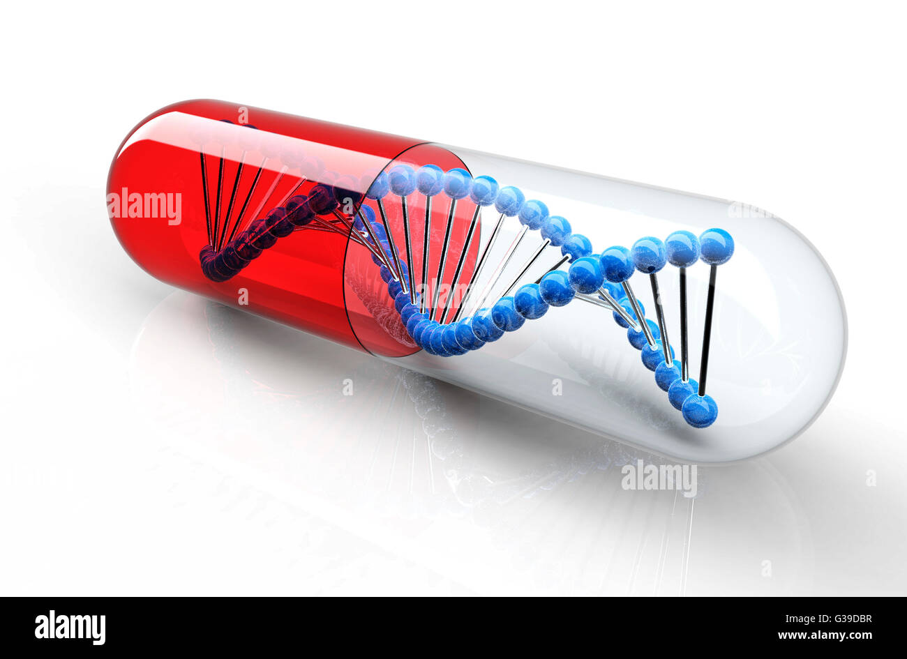 Genetische Medizin mit Dna isoliert auf weiss. Stockfoto