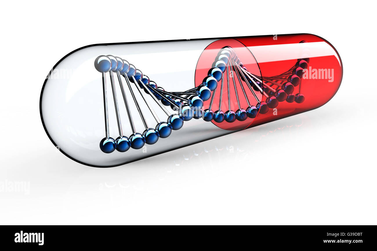 Genetische Medizin isoliert auf einem schwarzen Hintergrund Stockfoto