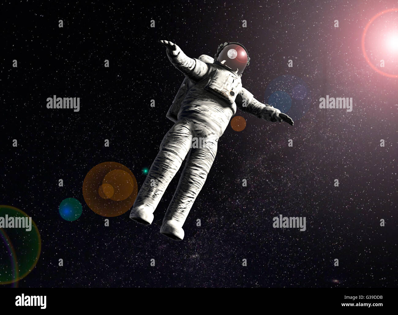 schwebenden Astronauten im Weltraum mit Sonne Stockfotografie Alamy