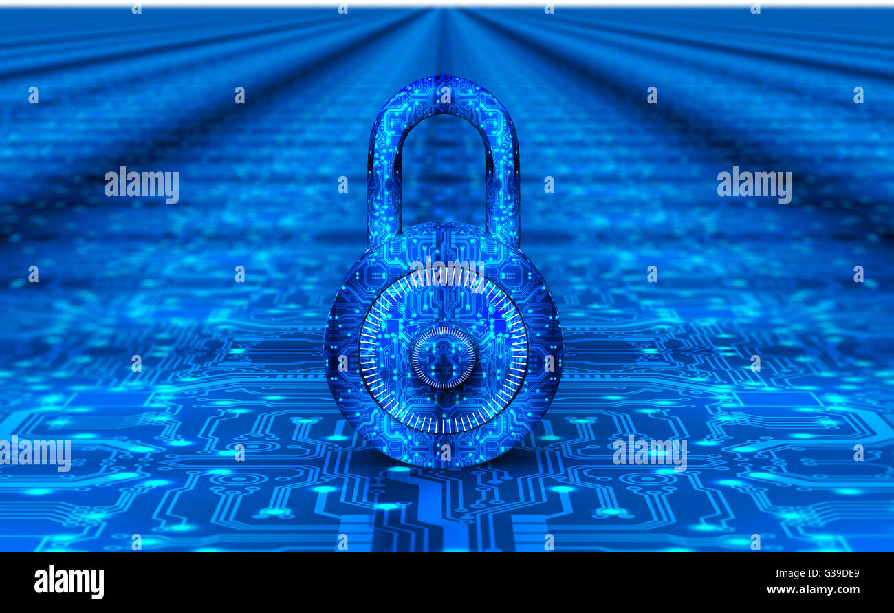 digitale Konzept Sicherheitsschloss im elektronischen Umfeld. Stockfoto