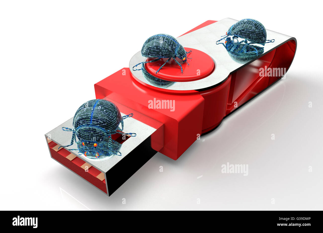digitale Sicherheit Begriff Computervirus auf USB-Stick, 3D illustration Stockfoto