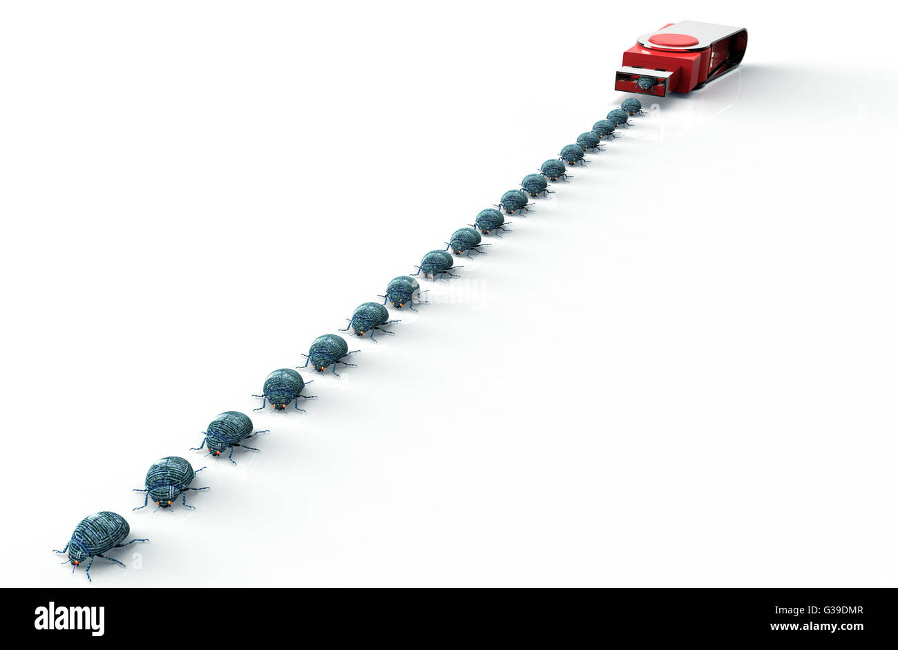 digitale Sicherheit Begriff Computervirus auf USB-Stick, 3D illustration Stockfoto