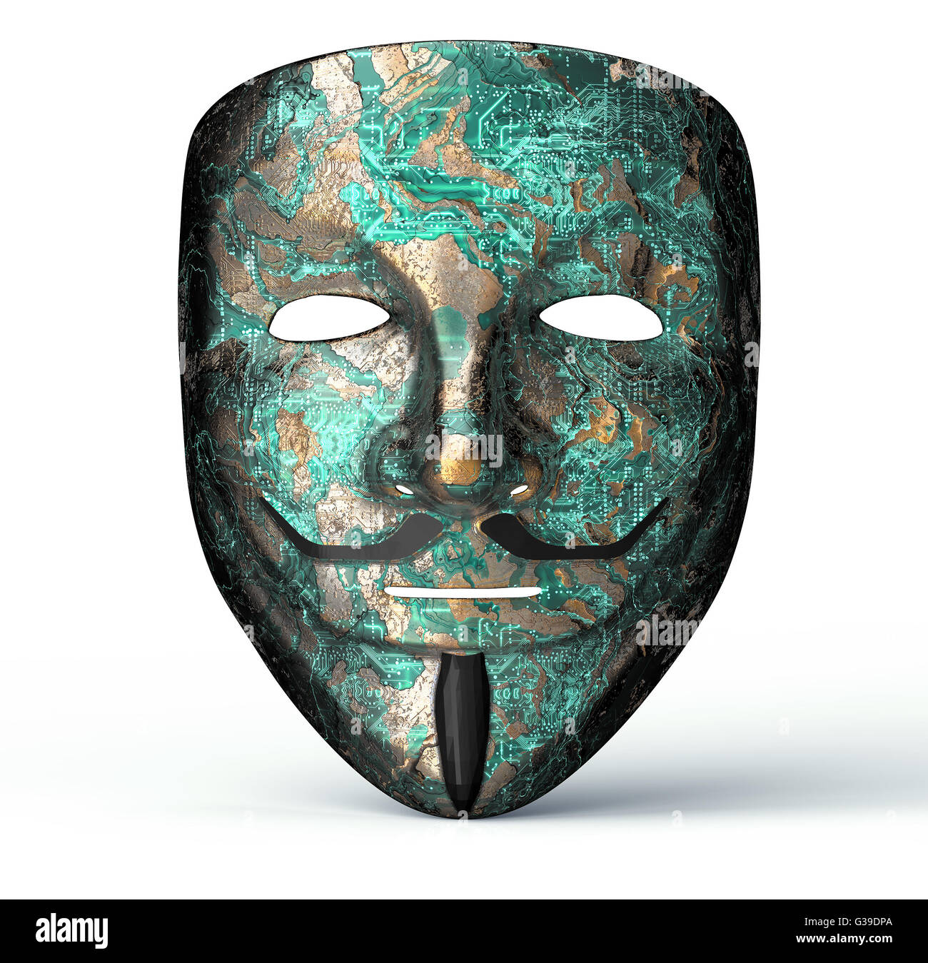 elektronische Maske einer Computer-Hacker 3D Illustration Stockfoto