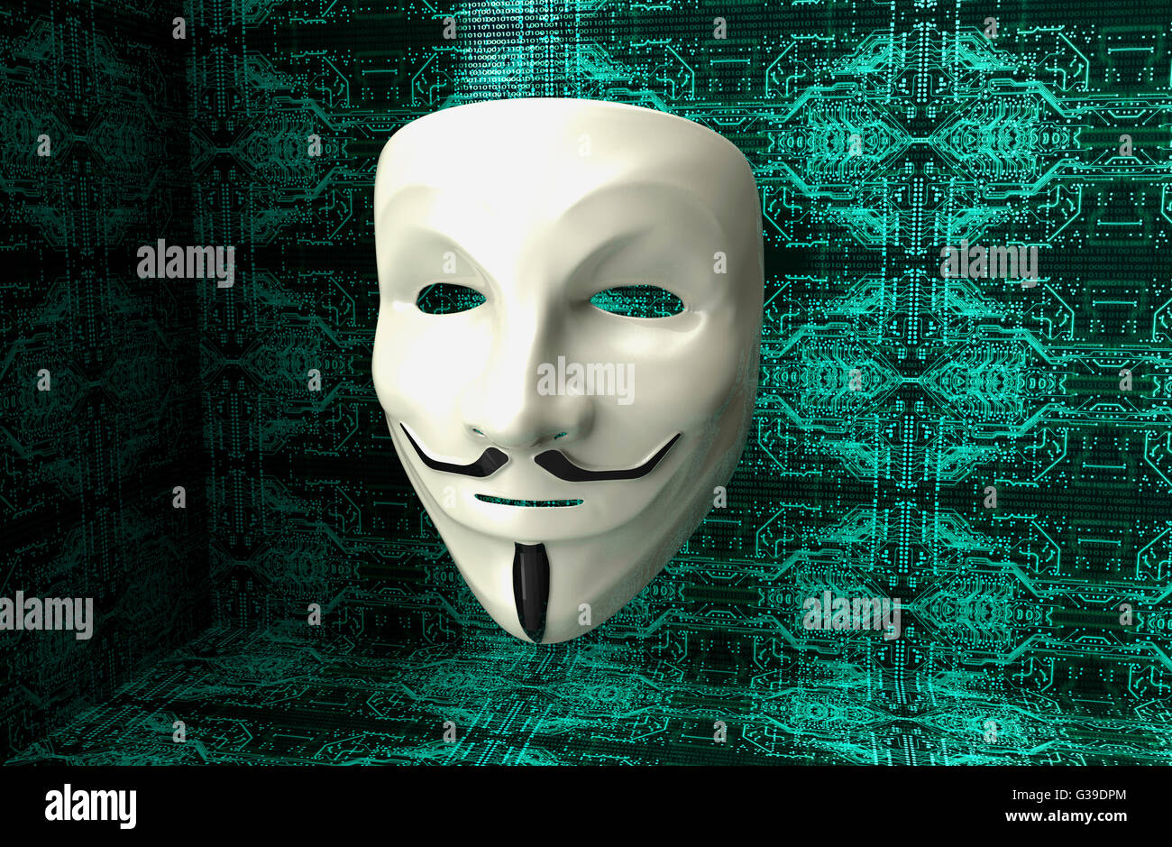 elektronische Maske einer Computer-Hacker 3D Illustration Stockfoto