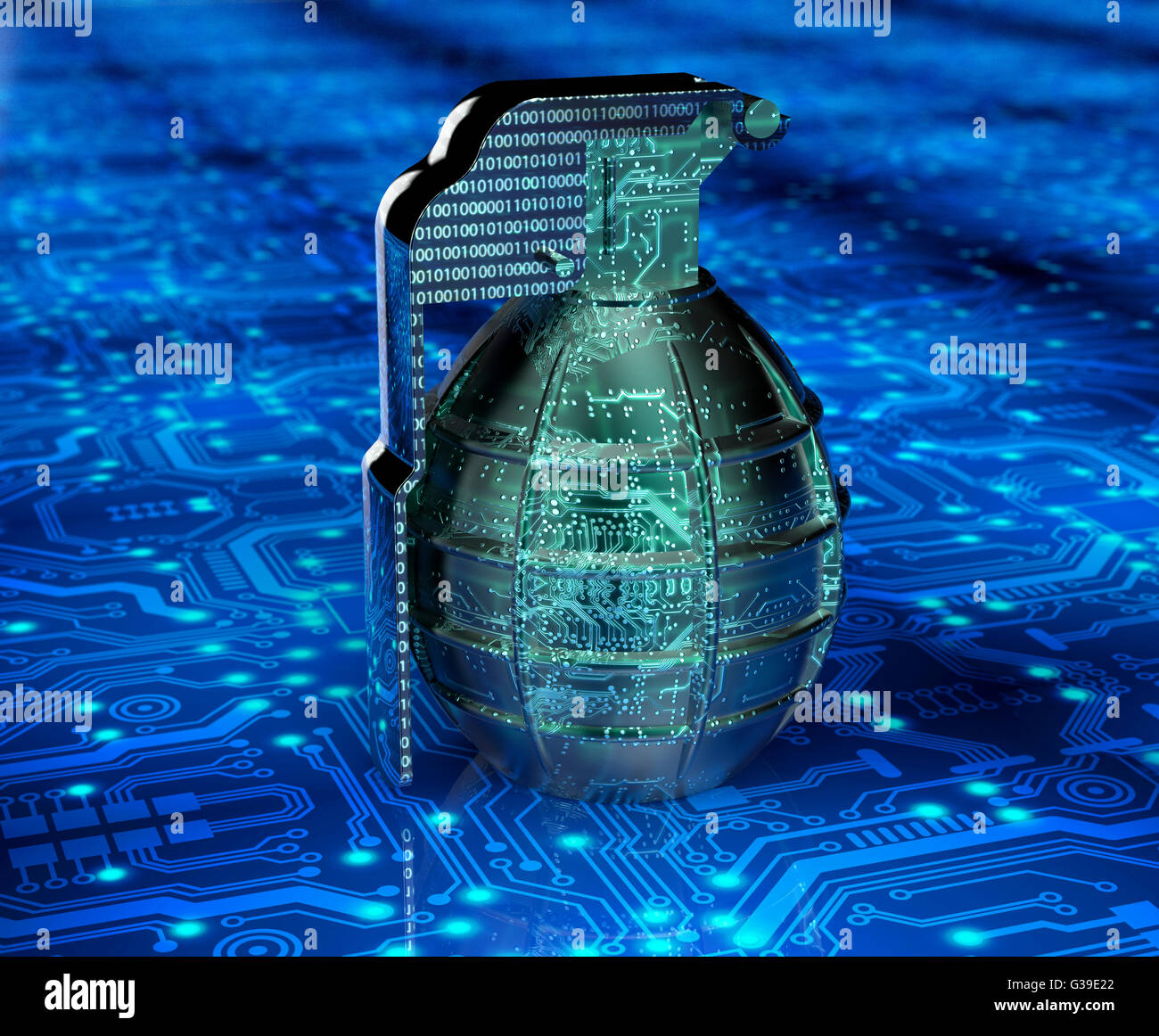 Cyber-Terrorismus Konzept Computer Bombe im elektronischen Umfeld, 3d illustration Stockfoto