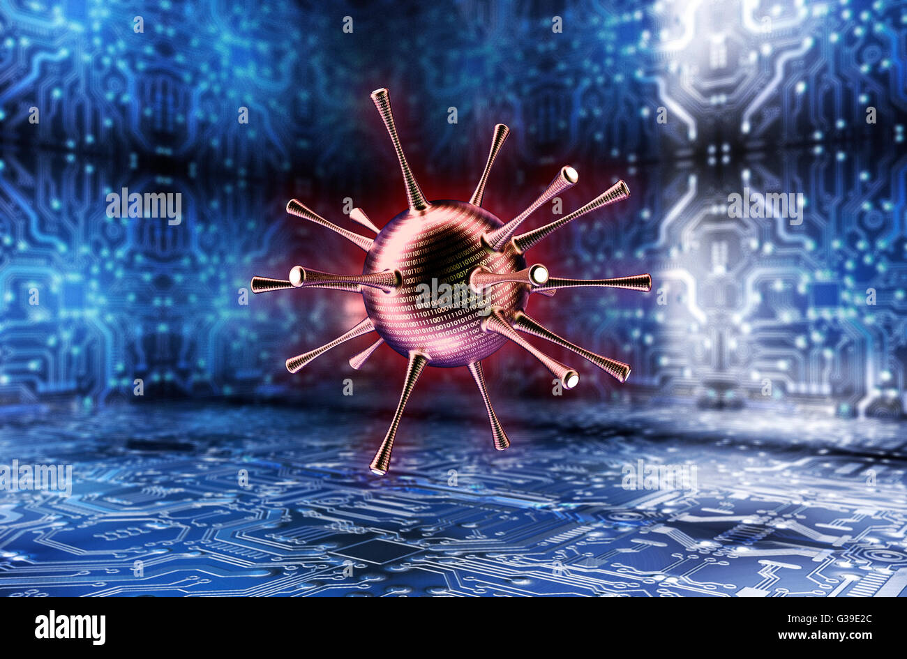 digitale Sicherheit Begriff Computervirus im elektronischen Umfeld, 3D illustration Stockfoto